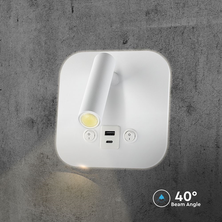 LED zidno spot svetlo sa USB portom LED/8W/230V 3000K bela