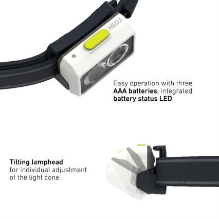 Ledlenser NEO3 - LED prigušiva čelovka LED/3xAAA IP54 400 lm 20 h crna/bela