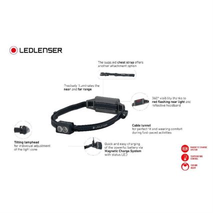 Ledlenser NEO5R - prigušiva punjiva LED čelna lampa, 1800 mAh, IP54, 600 lm, 35 h, crna/bela