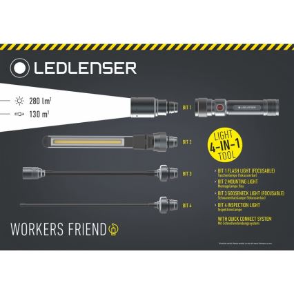 Ledlenser WORKERS FRIEND - LED prigušiva punjiva ručna lampa LED/2500 mAh 280 lm 80 h crna