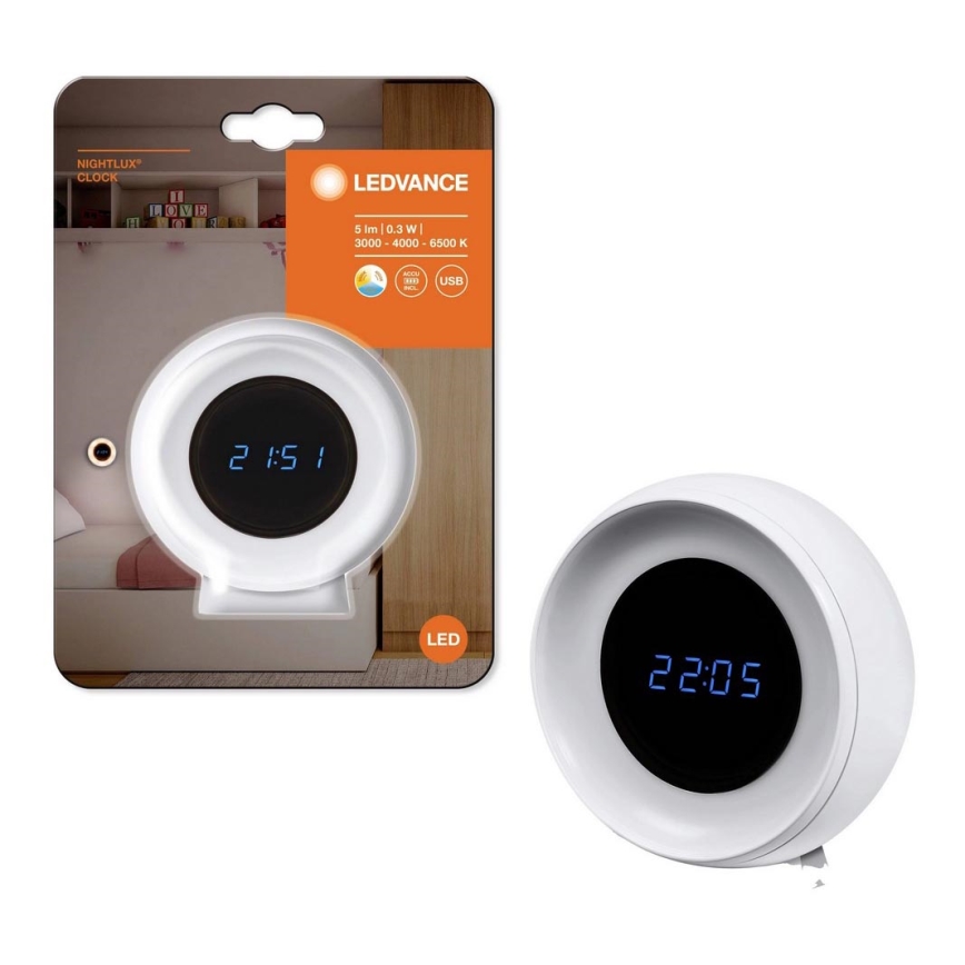 Ledvance - LED Digitalna sat sa pozadinskim osvetljenjem NIGHTLUX LED/0,3W/5V 1000mAh 3000/4000/6500K