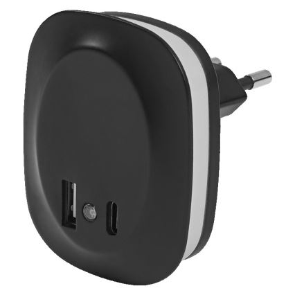 Ledvance - LED Noćno osvetljenje za utičnicu sa senzorom i USB LUNETTA LED/12,5W/230V 3000K crno