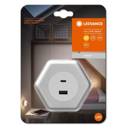Ledvance - LED Orijentacijska lampa za utičnicu sa USB LUNETTA LED/15W/230V