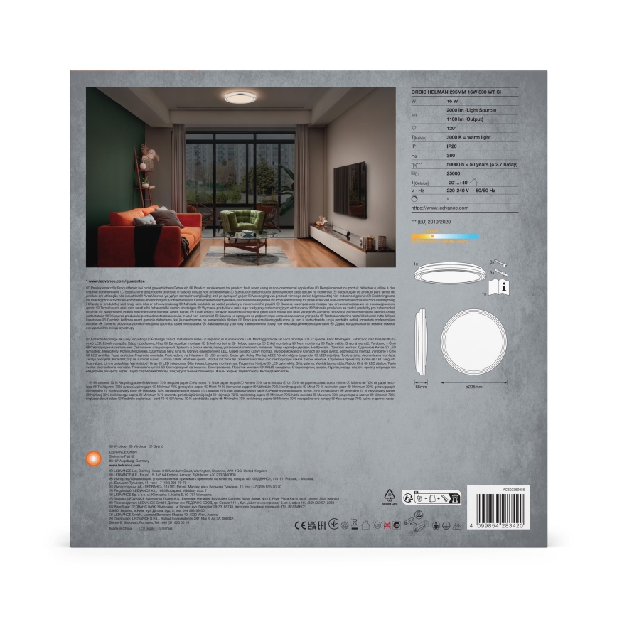 Ledvance - LED Plafonjera ORBIS HELMAN LED/16W/230V pr. 29,5 cm srebrno