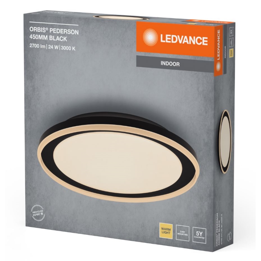 Ledvance - LED Plafonjera ORBIS PEDERSON LED/24W/230V pr. 45 cm crno
