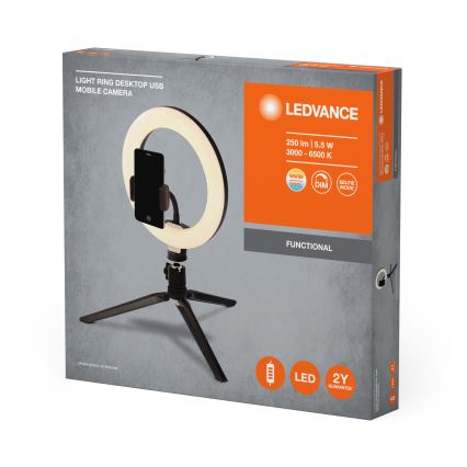 Ledvance - LED Prigušiva stona lampa sa stalkom i Držač za vlogovanje LED/5,5W/USB 3000/4000/6500K