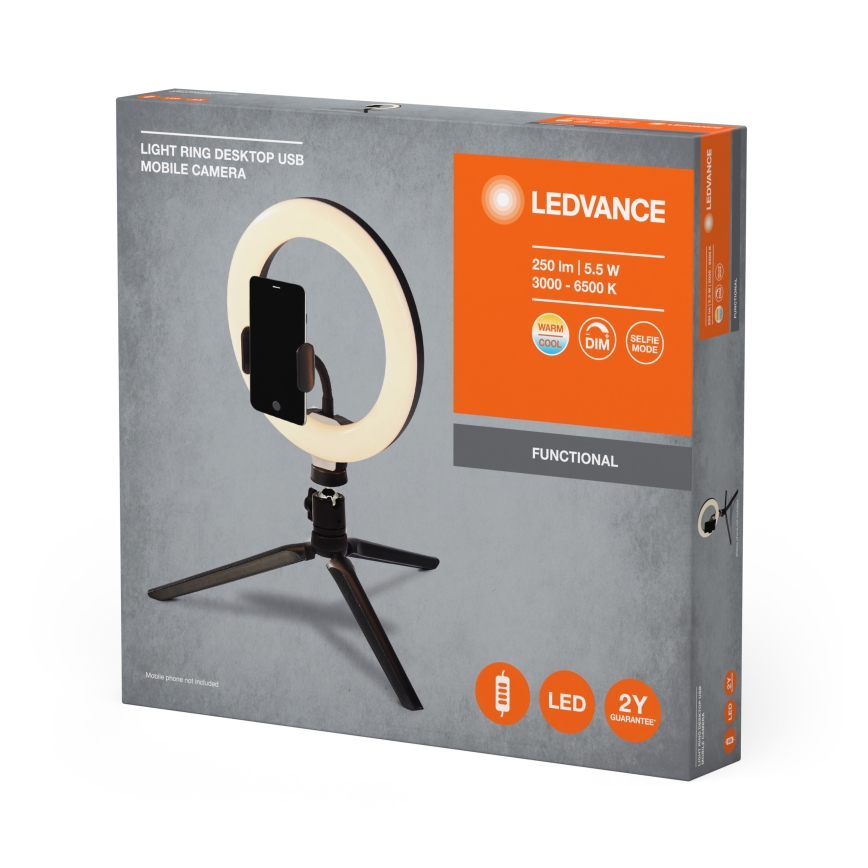 Ledvance - LED Prigušiva stona lampa sa stalkom i Držač za vlogovanje LED/5,5W/USB 3000/4000/6500K
