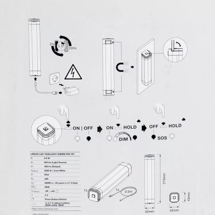 Ledvance - LED Prigušiva orijentacijska lampa LINEAR LED/6,9W/5V 2200 mAh IP54