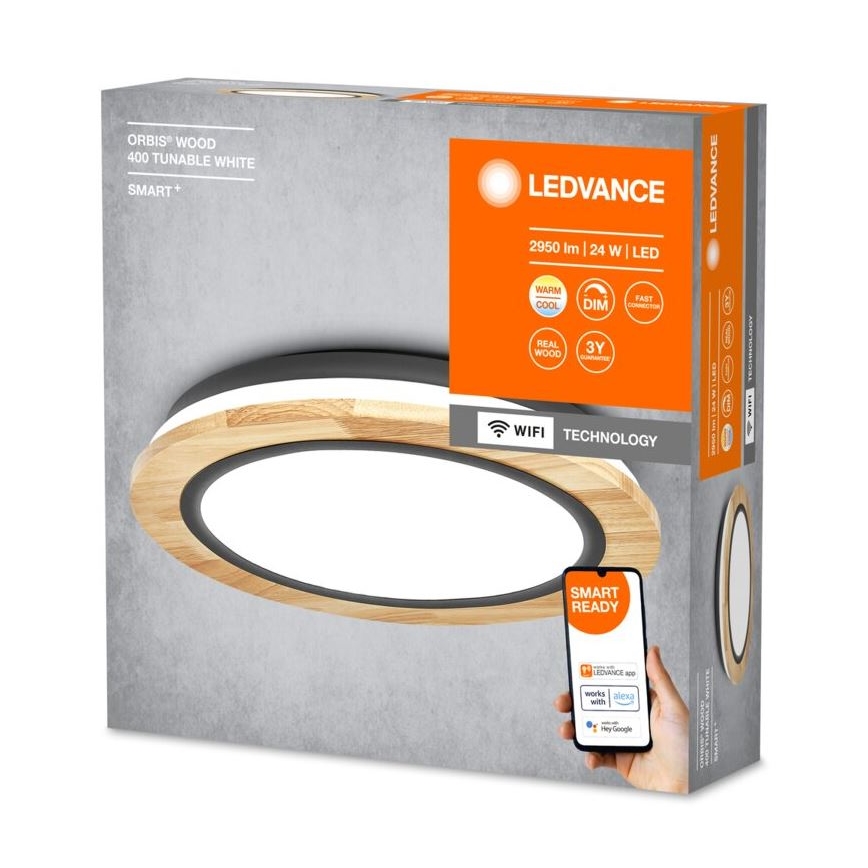 Ledvance - LED Prigušiva plafonjera SMART+ ORBIS WOOD LED/24W/230V 2700-6500K hrast Wi-Fi