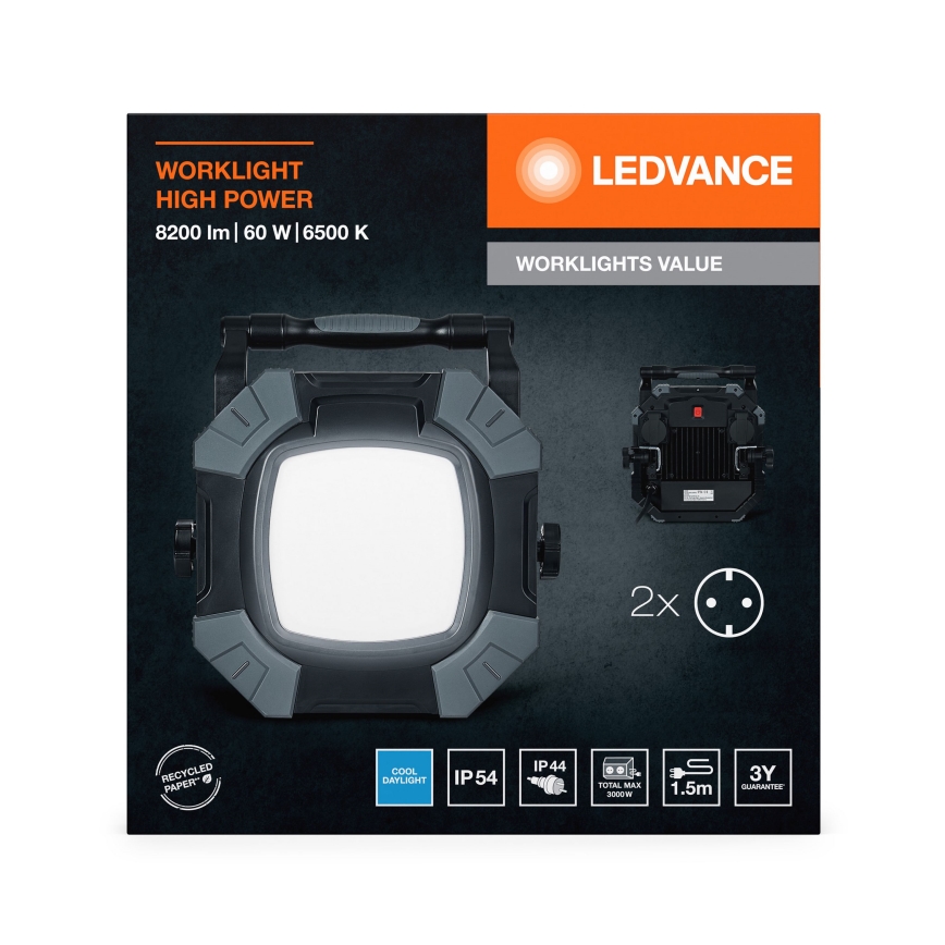 Ledvance - LED prigušiva radno svetlo sa 2 utičnice WORKLIGHT VALUE LED/60W/230V IP54