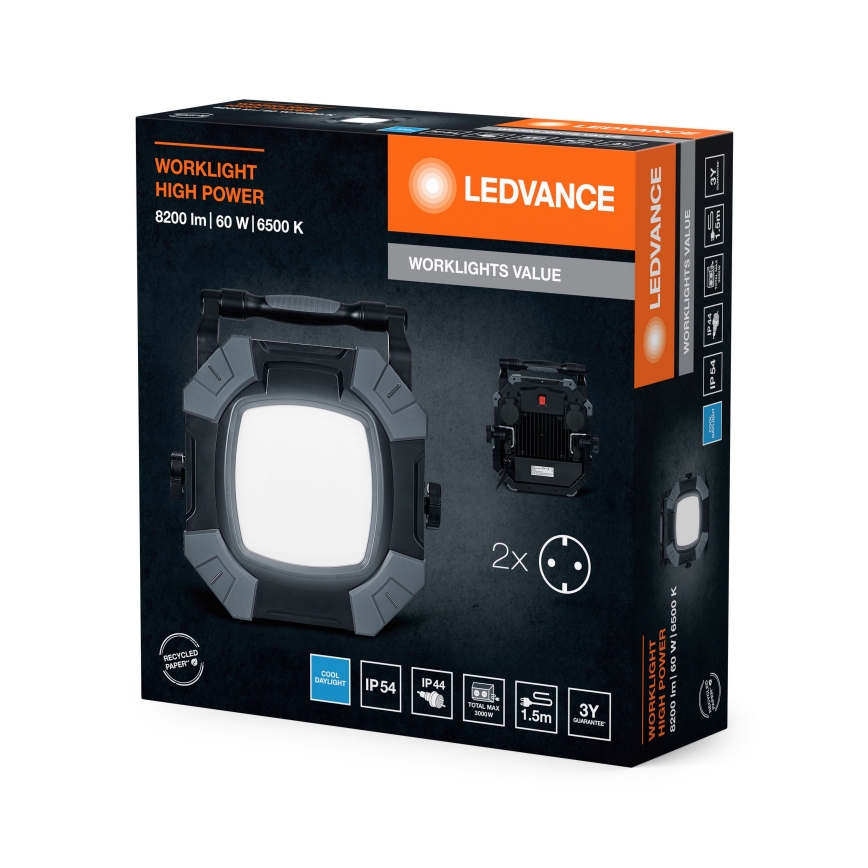 Ledvance - LED prigušiva radno svetlo sa 2 utičnice WORKLIGHT VALUE LED/60W/230V IP54