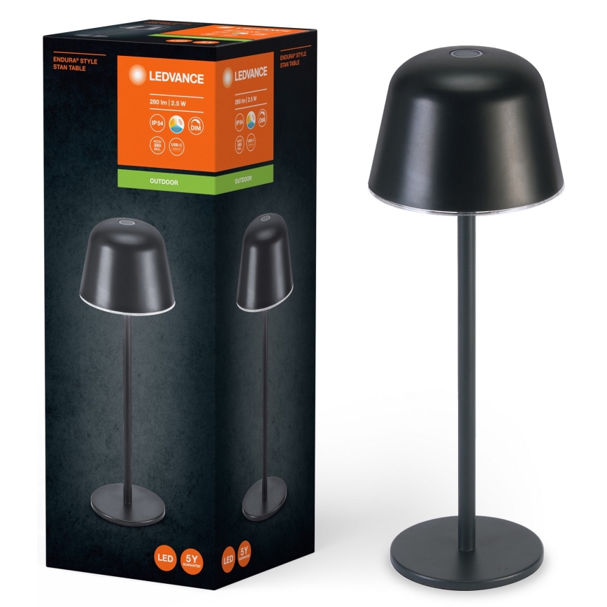 Ledvance - LED Prigušiva vanjska punjiva lampa TABLE LED/2,5W/5V IP54 crno