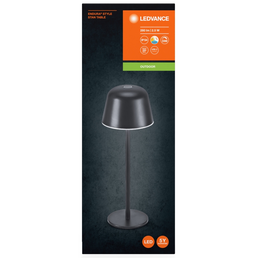 Ledvance - LED Prigušiva vanjska punjiva lampa TABLE LED/2,5W/5V IP54 crno