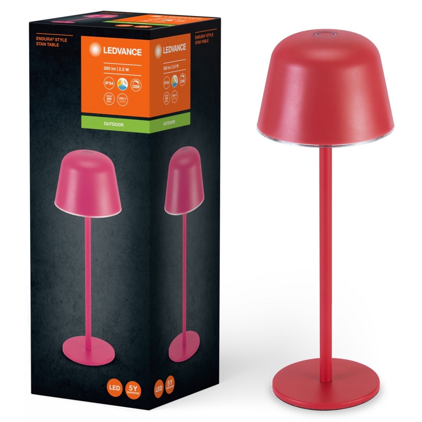 Ledvance - LED Prigušiva vanjska punjiva lampa TABLE LED/2,5W/5V IP54 crveno