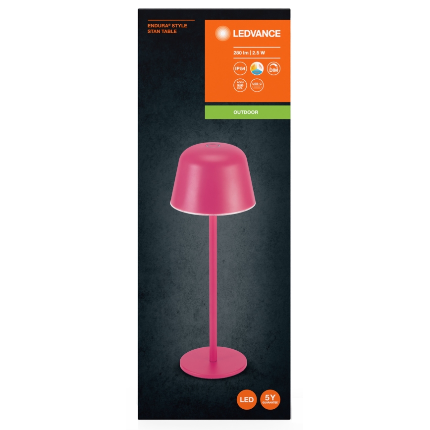 Ledvance - LED Prigušiva vanjska punjiva lampa TABLE LED/2,5W/5V IP54 crveno