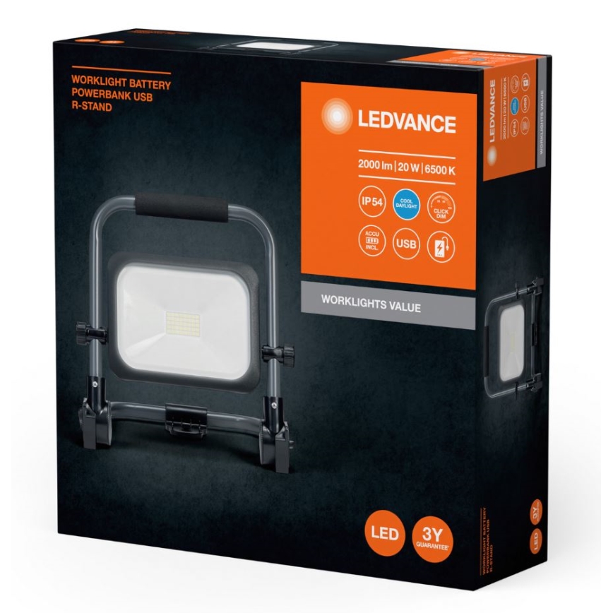 Ledvance - LED Prigušivi spoljni punjivi reflektor WORKLIGHT BATTERY LED/20W/5V IP54
