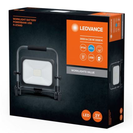 Ledvance - LED Prigušivi spoljni punjivi reflektor WORKLIGHT BATTERY LED/30W/5V IP54