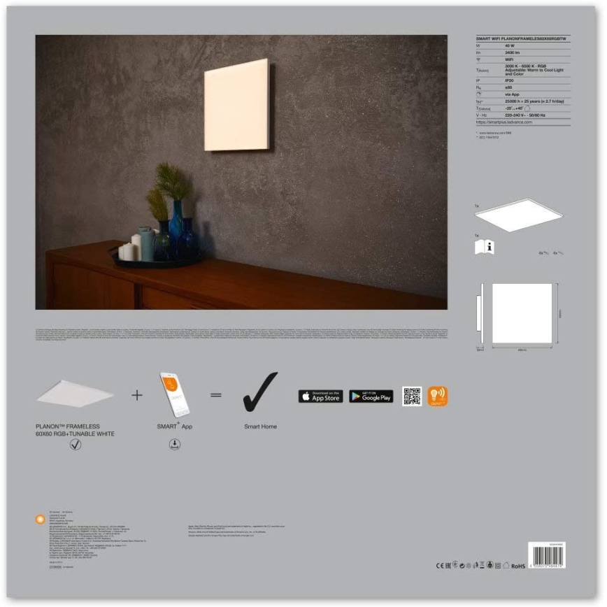Ledvance - LED RGB+TW Prigušiva svetiljka SMART+ FRAMELESS LED/40W/230V 3000K-6500K Wi-Fi