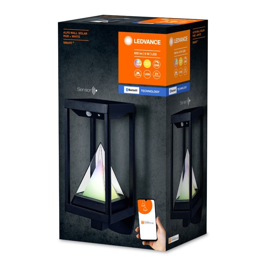 Ledvance - LED RGBW Prigušiva solarna zidna lampa sa senzorom SMART+ ALPS LED/6W/3,7V 3000K IP44