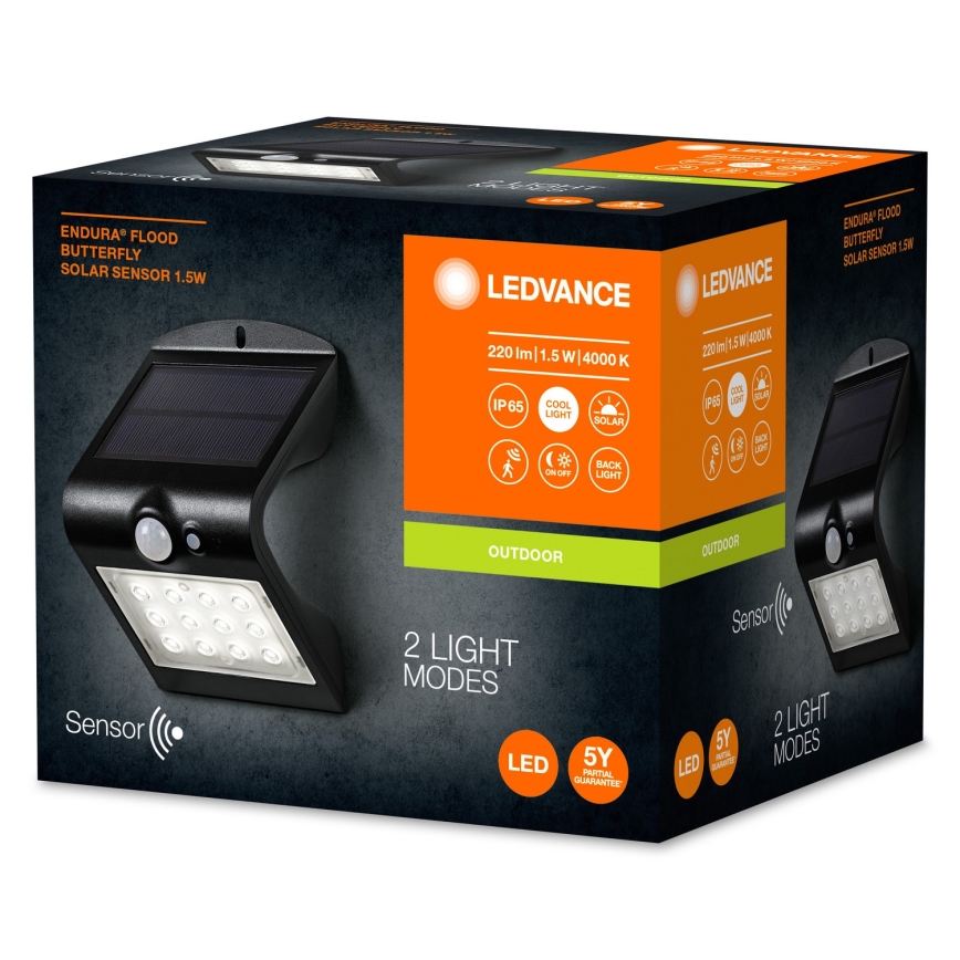Ledvance - LED Solarna zidna lampa sa senzorom za pokret i dan/noć BUTTERFLY LED/1,5W/3,7V 1200 mAh IP65