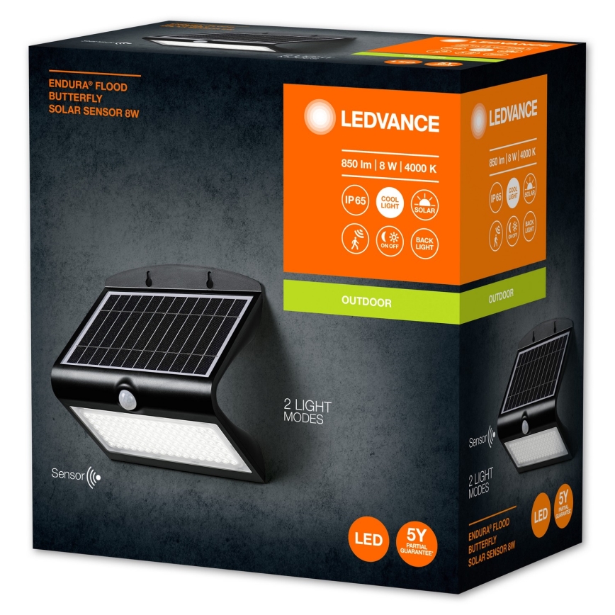 Ledvance - LED Solarna zidna lampa sa senzorom za pokret i dan/noć BUTTERFLY LED/8W/3,7V 2000 mAh IP65
