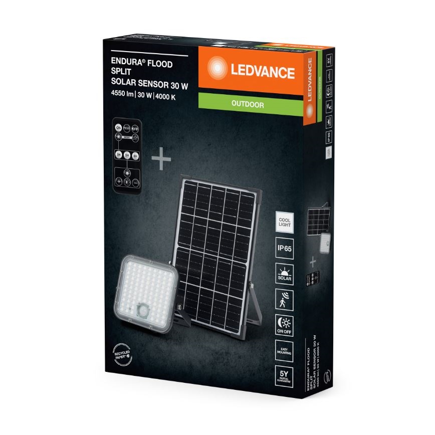 Ledvance - LED Prigušivi solarni reflektor sa senzorom FLOOD SPLIT LED/30W/6,4V IP65 + Daljinski upravljač