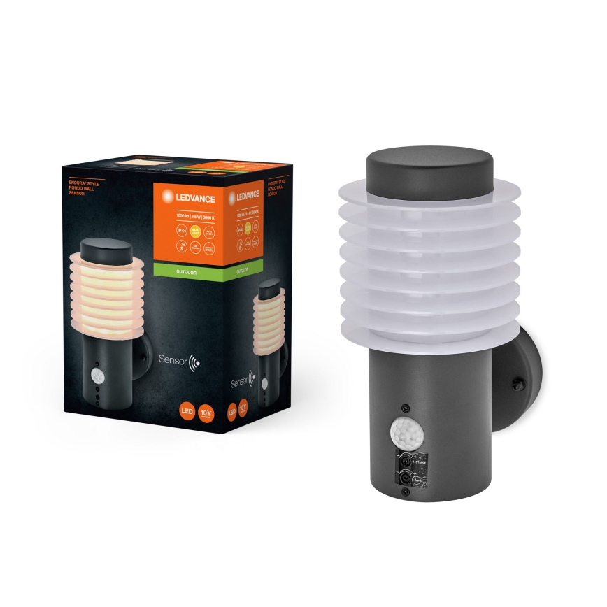 Ledvance - LED spoljašnje zidno svetlo sa senzorom ENDURA RONDO LED/9,5W/230V IP44 antracit