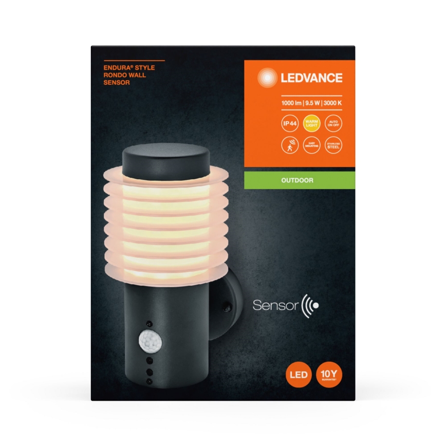 Ledvance - LED spoljašnje zidno svetlo sa senzorom ENDURA RONDO LED/9,5W/230V IP44 antracit