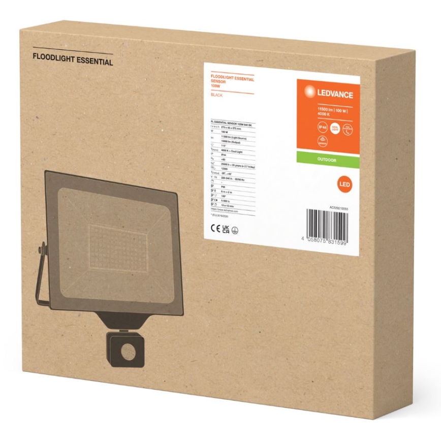 Ledvance - LED Spoljašnji zidni reflektor sa senzorom FLOODLIGHT ESSENTIAL LED/100W/230V IP65