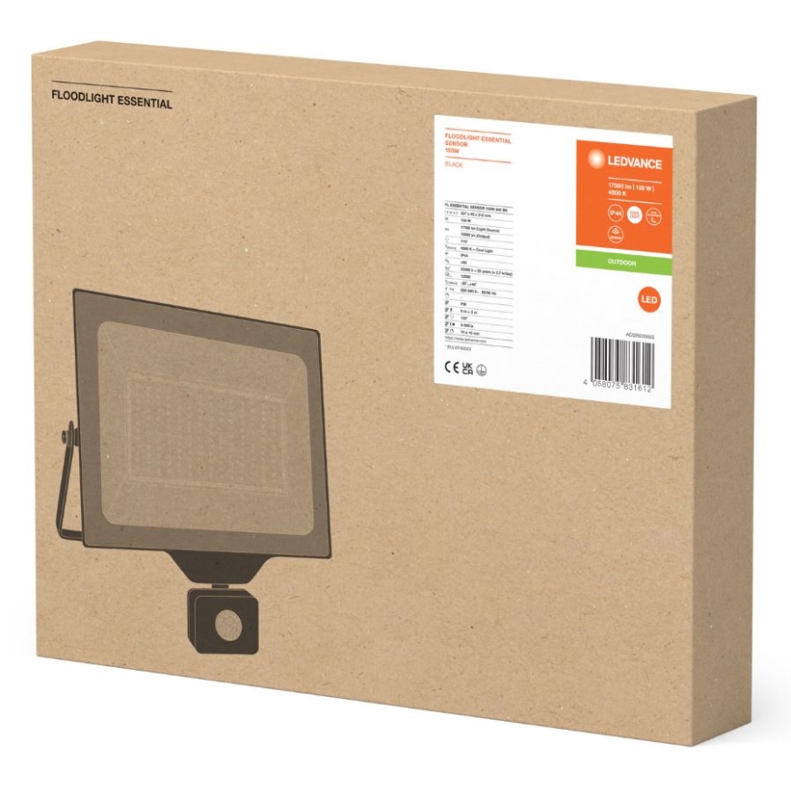 Ledvance - LED Spoljašnji zidni reflektor sa senzorom FLOODLIGHT ESSENTIAL LED/150W/230V IP65