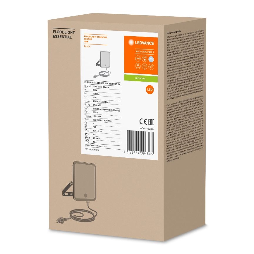 Ledvance - LED Spoljašnji zidni reflektor sa senzorom FLOODLIGHT LED/20W/230V IP65