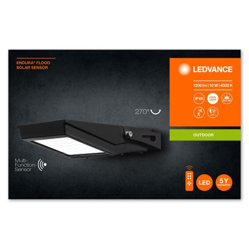 Ledvance - LED Spoljašnji solarni reflektor sa senzorom FLOOD LED/10W/3,6V 2000 mAh IP65 + Daljinski upravljač