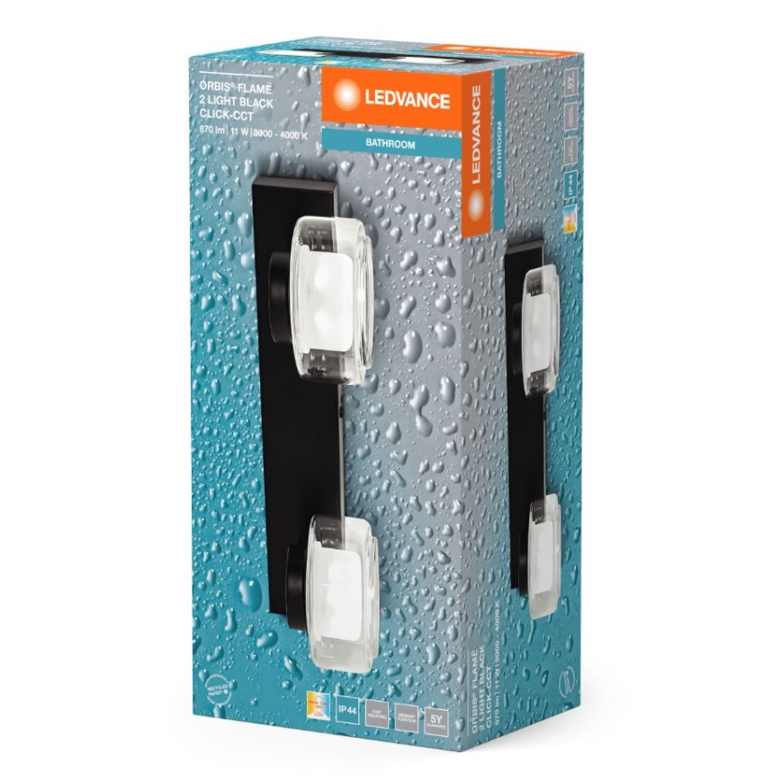 Ledvance - LED Zidna lampa za kupatilo ORBIS FLAME 2xLED/5,5W/230V 3000/4000K IP44 crno