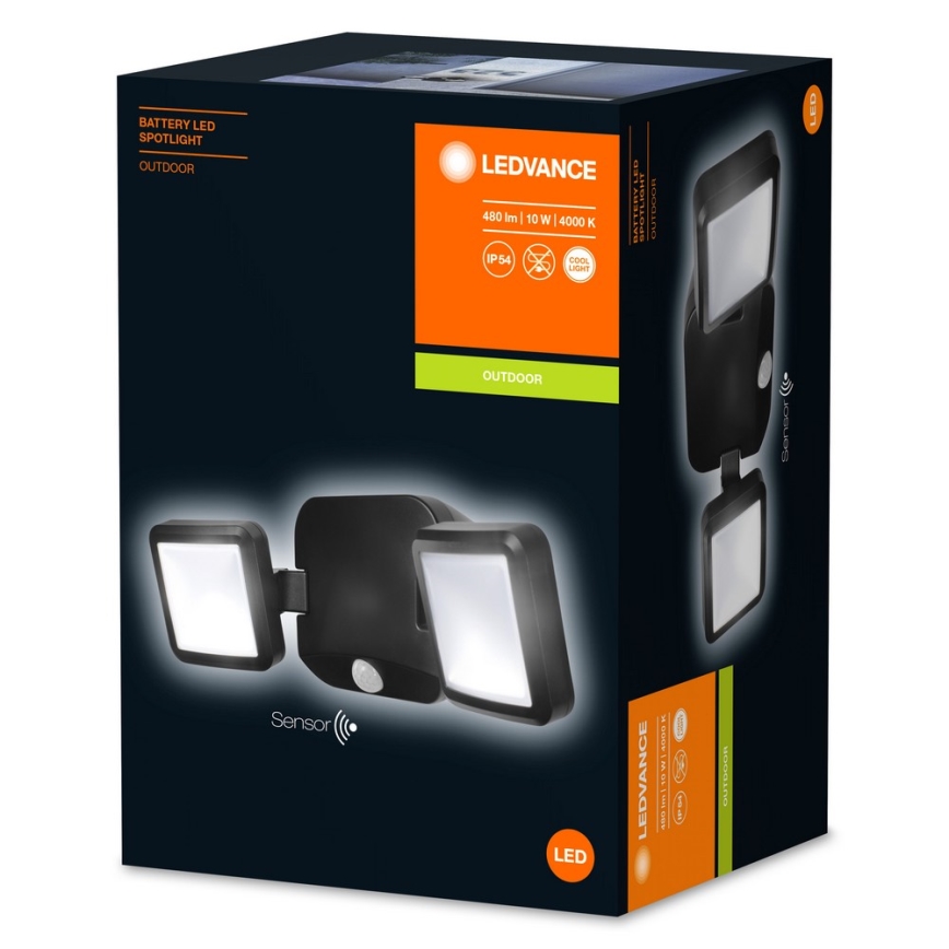 Ledvance - LED Zidno spoljašnje osvetljenje sa senzorom BATTERY 2xLED/10W/4xD IP54