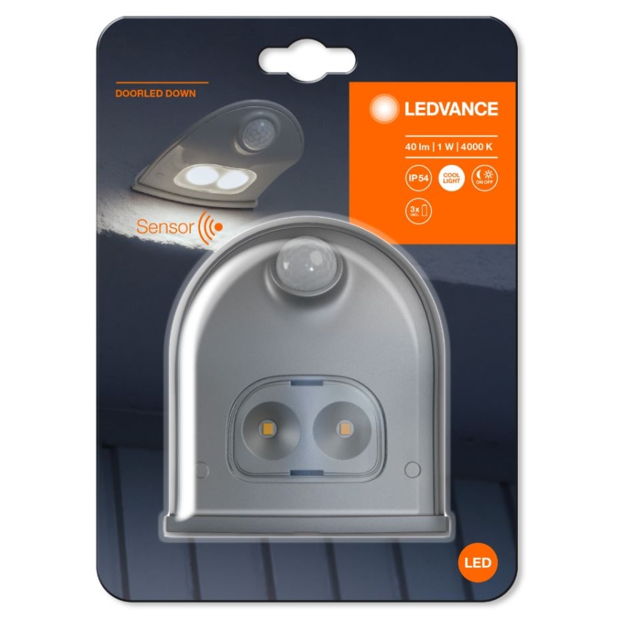 Ledvance - LED Zidno spoljašnje osvetljenje sa senzorom DOORLED LED/1W/3xAA IP54