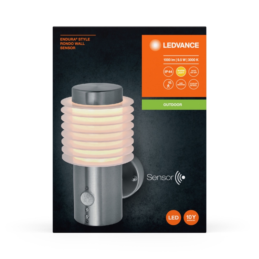 Ledvance - LED Zidno spoljašnje osvetljenje sa senzorom ENDURA RONDO LED/9,5W/230V IP44 krom