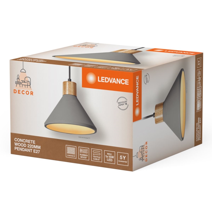 Ledvance - Luster na sajli DECOR CONCRETE 1xE27/15W/230V pr. 22 cm beton sivo