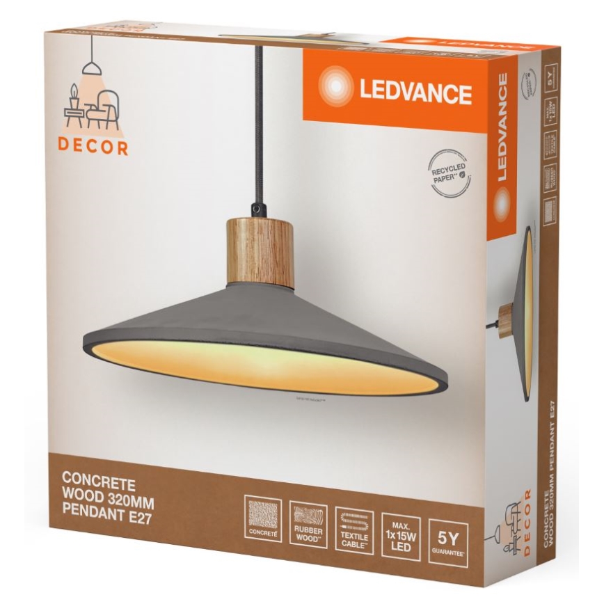 Ledvance - Luster na sajli DECOR CONCRETE 1xE27/15W/230V pr. 32 cm beton sivo