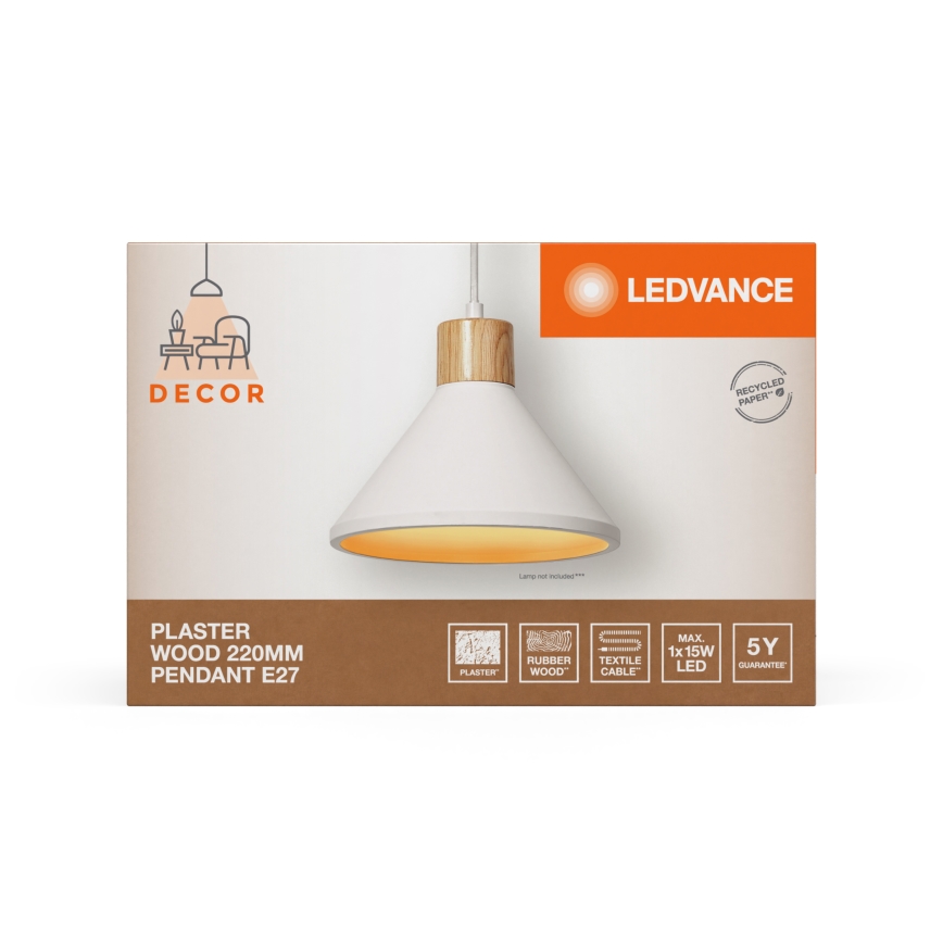 Ledvance - Luster na sajli DECOR PLASTER 1xE27/25W/230V pr. 22 cm gips bela