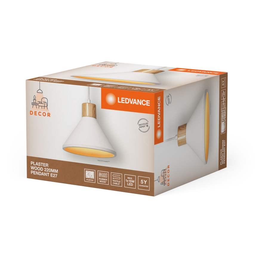 Ledvance - Luster na sajli DECOR PLASTER 1xE27/25W/230V pr. 22 cm gips bela