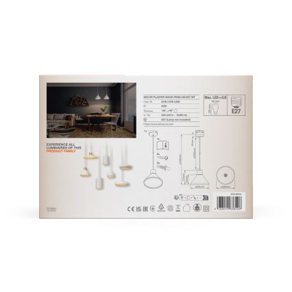 Ledvance - Luster na sajli DECOR PLASTER 1xE27/25W/230V pr. 22 cm gips bela