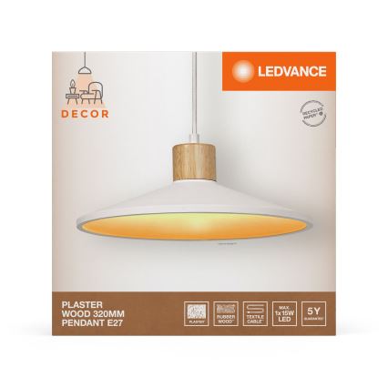Ledvance - Luster na sajli DECOR PLASTER 1xE27/25W/230V pr. 32 cm gips bela