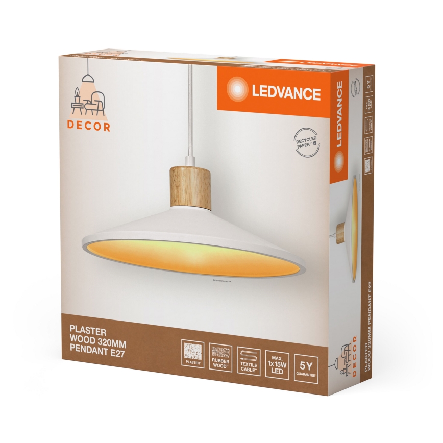 Ledvance - Luster na sajli DECOR PLASTER 1xE27/25W/230V pr. 32 cm gips bela