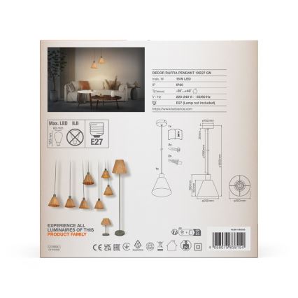 Ledvance - Luster na sajli DECOR RAFFIA 1xE27/15W/230V rafija