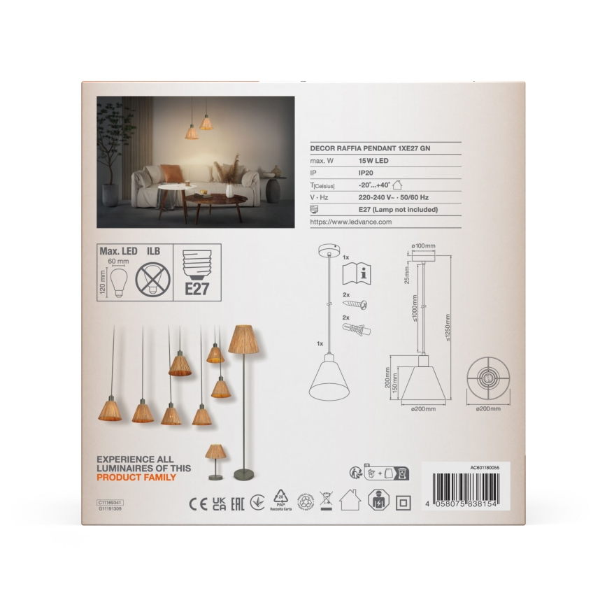 Ledvance - Luster na sajli DECOR RAFFIA 1xE27/15W/230V rafija