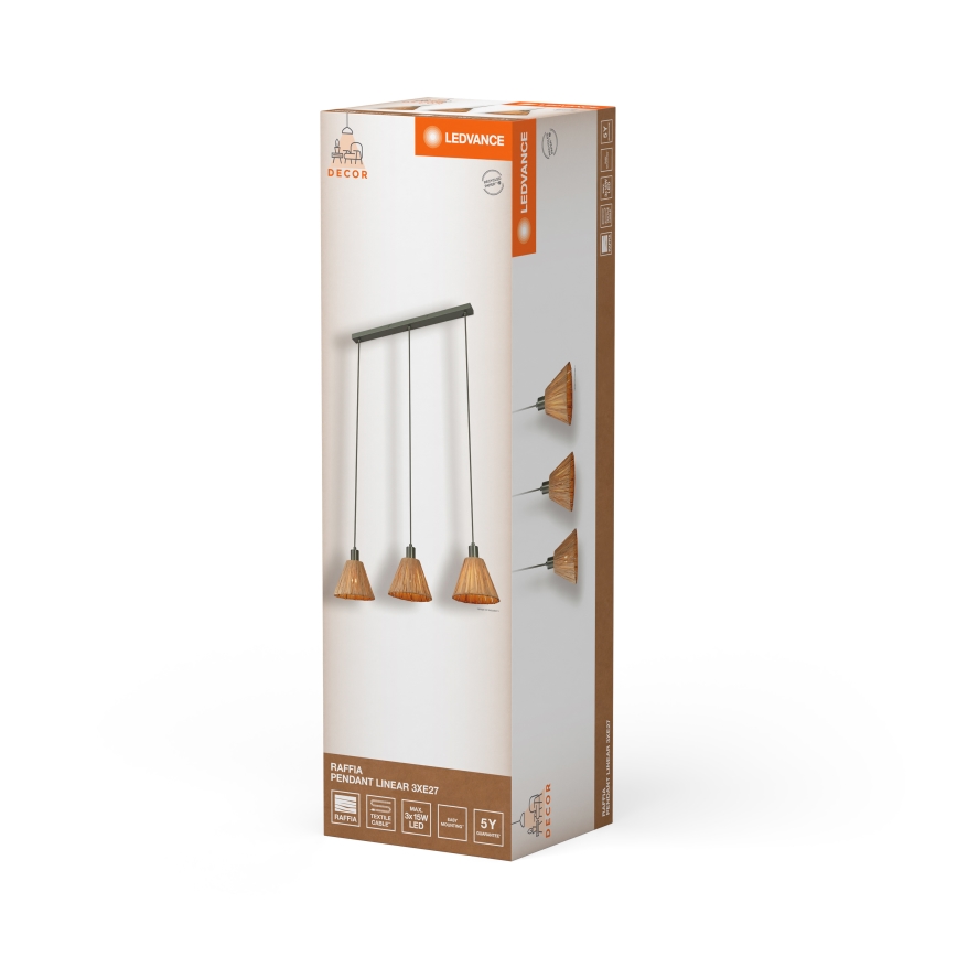 Ledvance - Luster na sajli DECOR RAFFIA 3xE27/15W/230V rafija