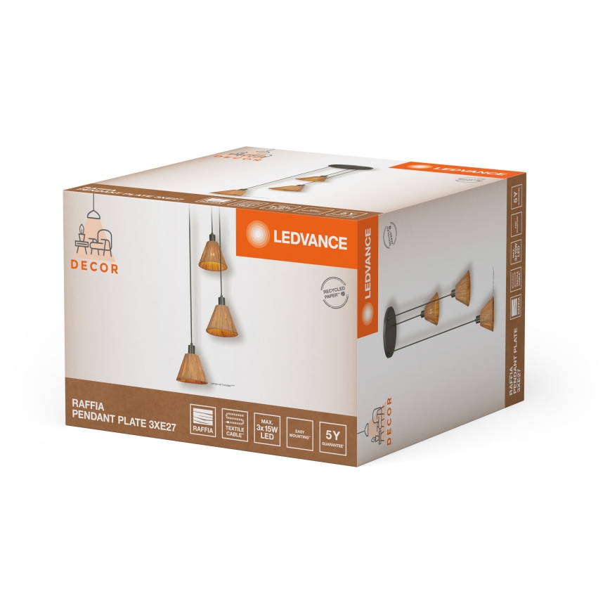 Ledvance - Luster na sajli DECOR RAFFIA 3xE27/15W/230V rafija