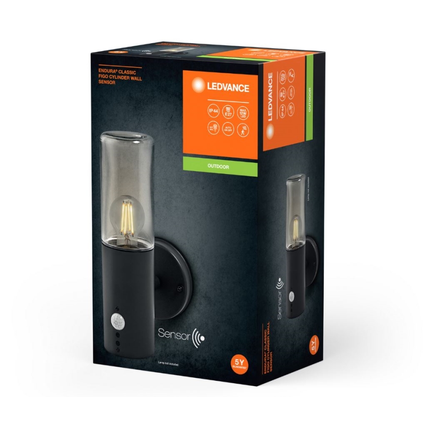 Ledvance - Spoljašnja zidna lampa sa senzorom FIGO CYLINDER 1xE27/20W/230V
