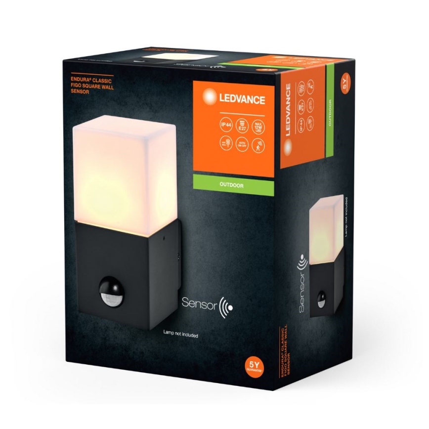 Ledvance - Spoljašnja zidna lampa sa senzorom FIGO SQUARE 1xE27/20W/230V