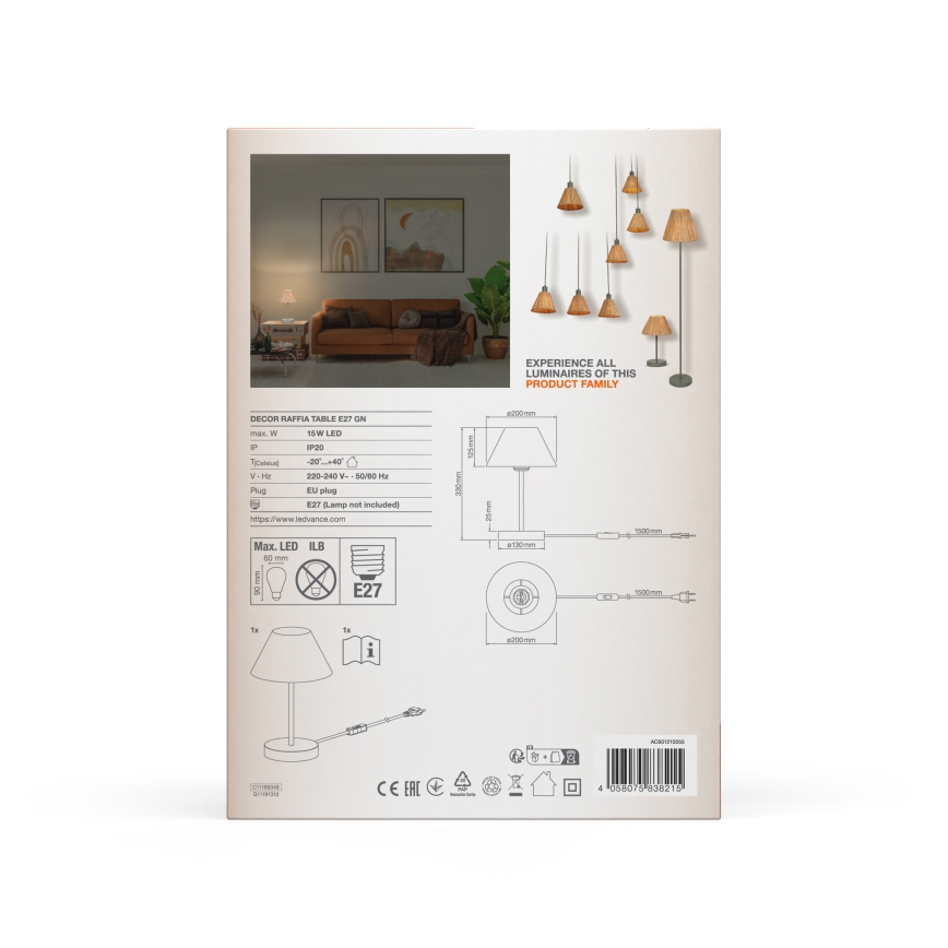 Ledvance - Stona lampa DECOR RAFFIA 1xE27/15W/230V rafija